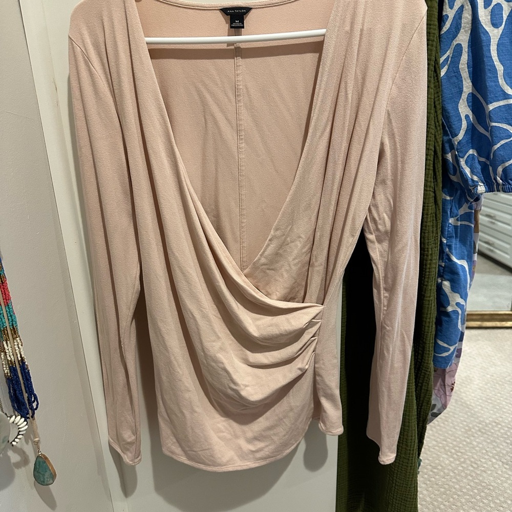 Ann Taylor Blush Pink Drape Front Top